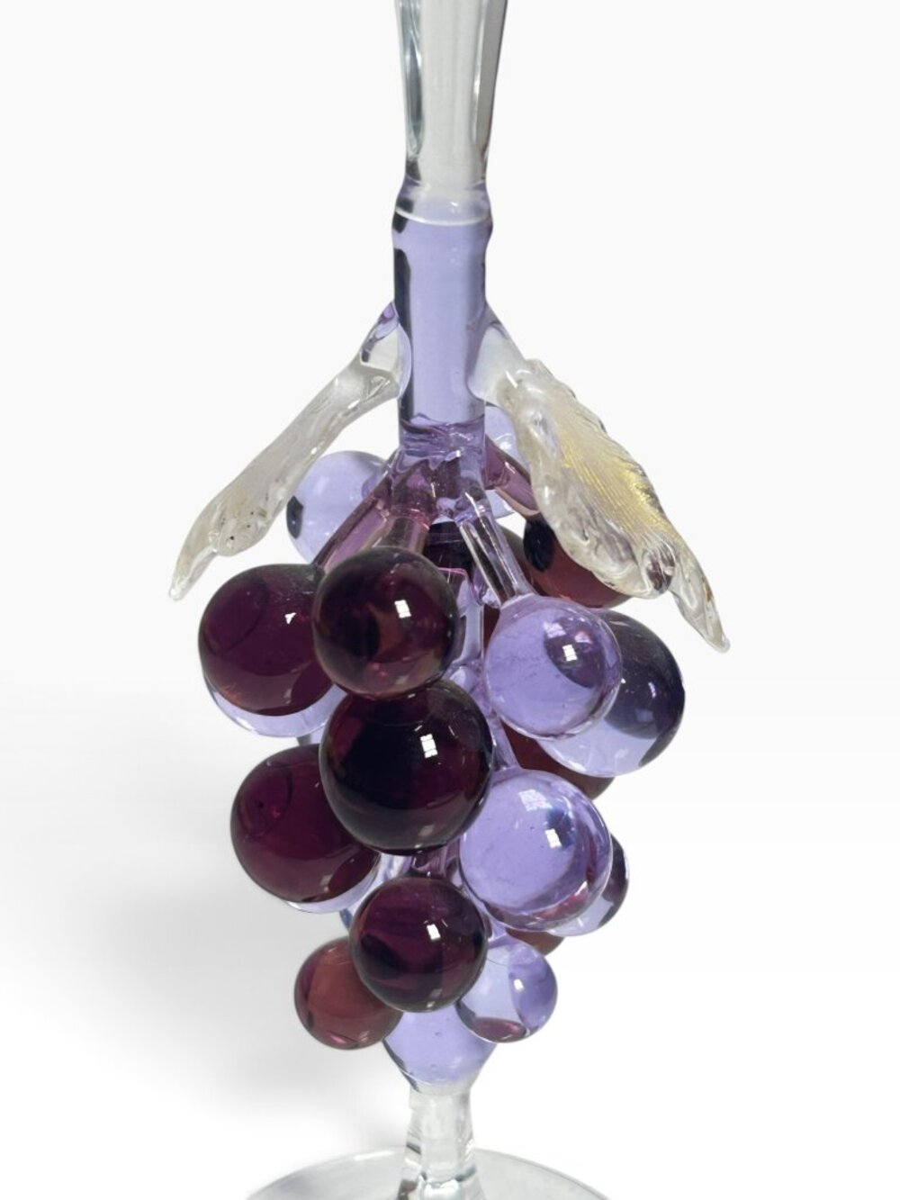 Vintage Murano Style Art Glass Champagne Flute Purple Grape Stem Paneled Shape - Picture 6 of 13